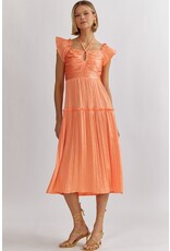 Smocked Scrunch Detail Maxi Dress - Peach