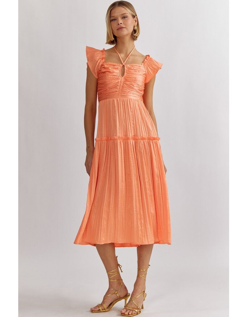 Smocked Scrunch Detail Maxi Dress - Peach