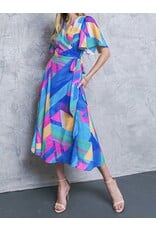Abstract Wrap Midi Dress - Blue