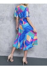Abstract Wrap Midi Dress - Blue