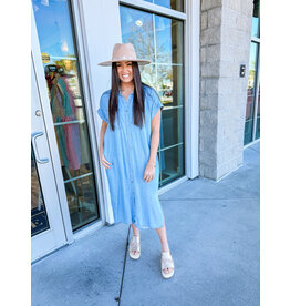 Tencel Button Down Midi Dress - Light Denim