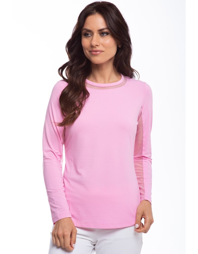 IBKul IBKul Solid Long Sleeve Crew with Mesh Candy Pink