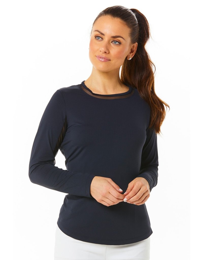 IBKul IBKul Solid Long Sleeve Crew with Mesh Black