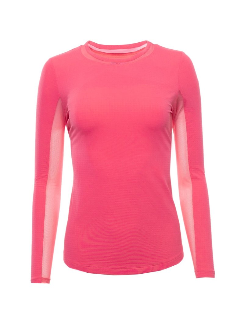 IBKul IBKul Solid Long Sleeve Crew with Mesh Watermelon