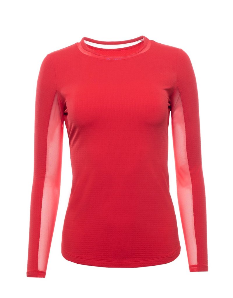 IBKul IBKul Solid Long Sleeve Crew with Mesh Red