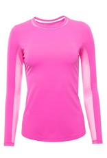 IBKul IBkul Solid Long Sleeve Crew with Mesh Hot Pink