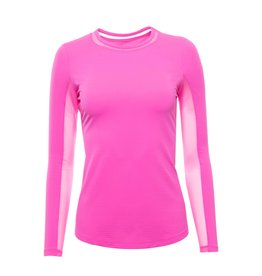 IBKul IBkul Solid Long Sleeve Crew with Mesh Hot Pink