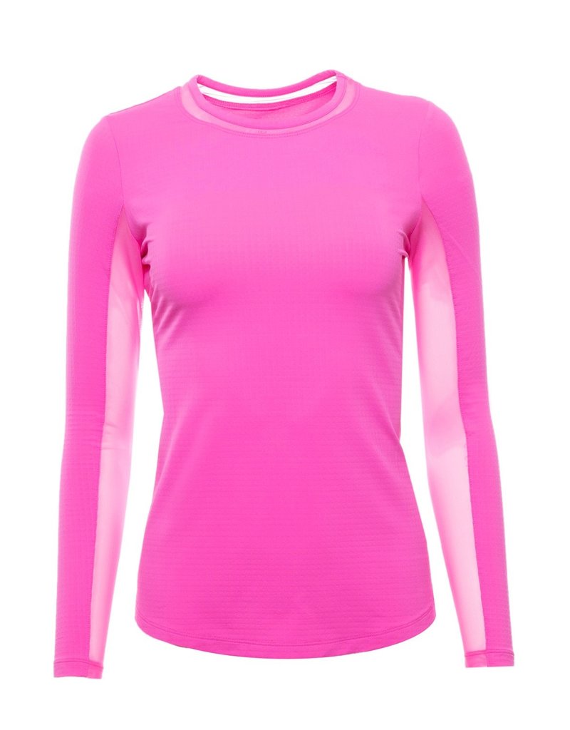 IBKul IBkul Solid Long Sleeve Crew with Mesh Hot Pink