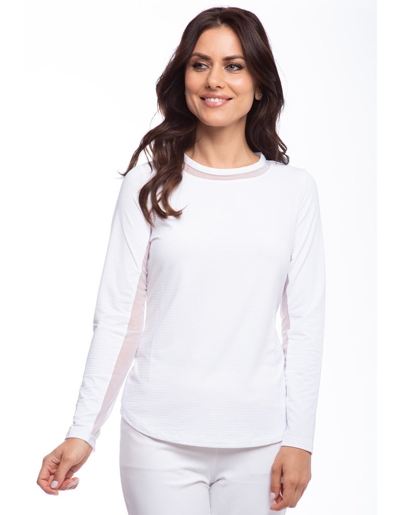 IBKul IBKul Solid Long Sleeve Crew with Mesh White