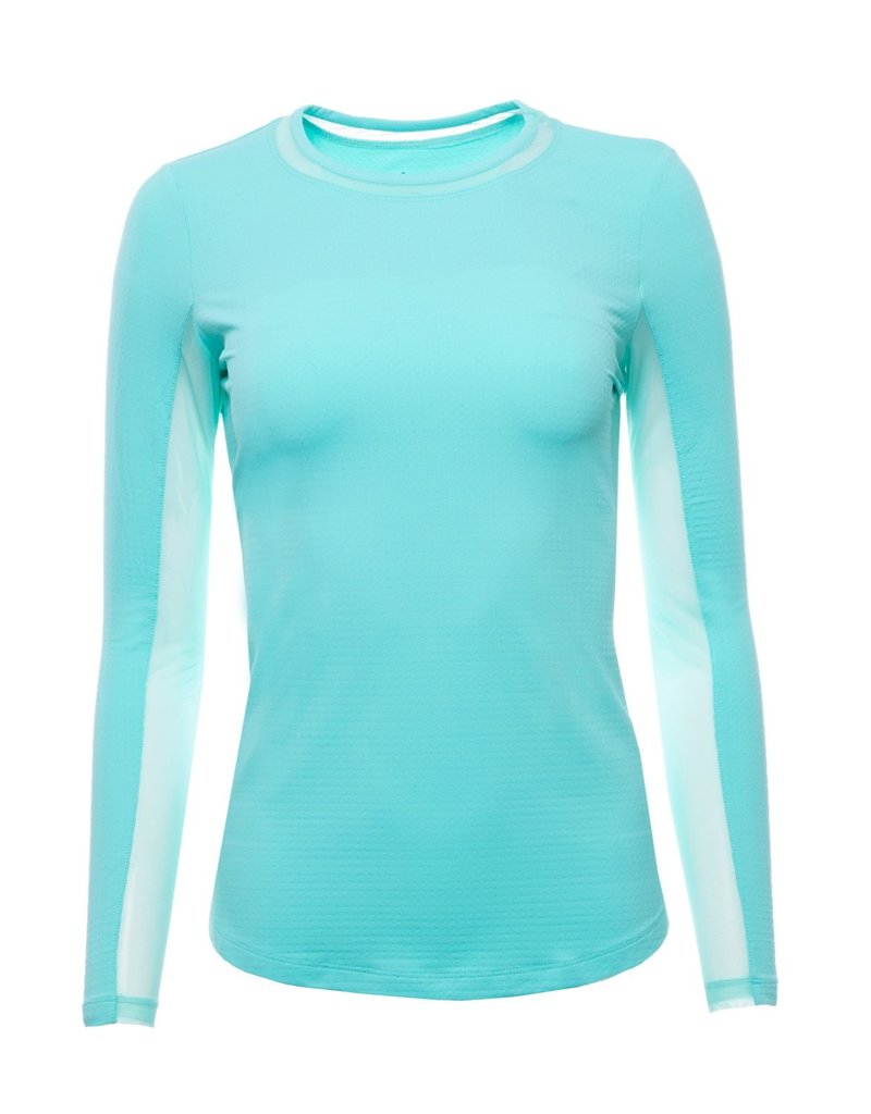 IBKul IBKul Solid Long Sleeve Crew with Mesh Jade