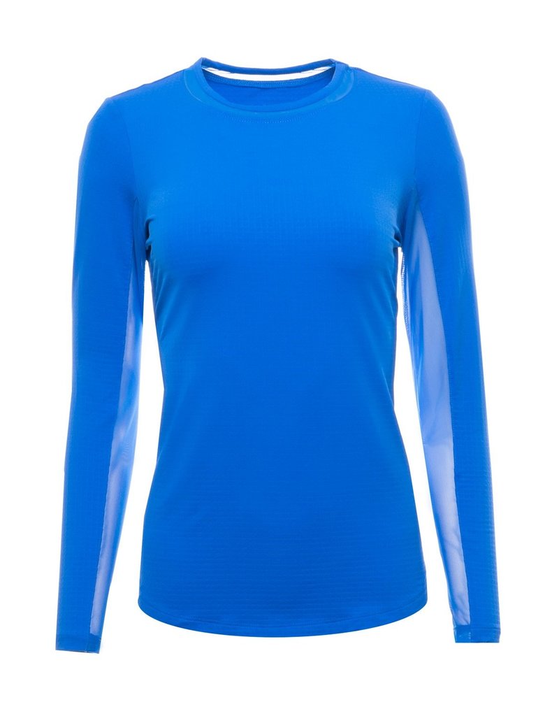 IBKul IBKul Solid Long Sleeve Crew with Mesh Blue