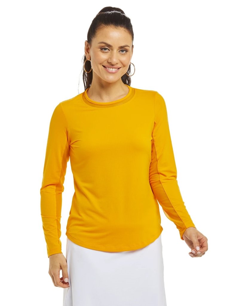 IBKul IBKul Solid Long Sleeve Crew with Mesh Orange Peel