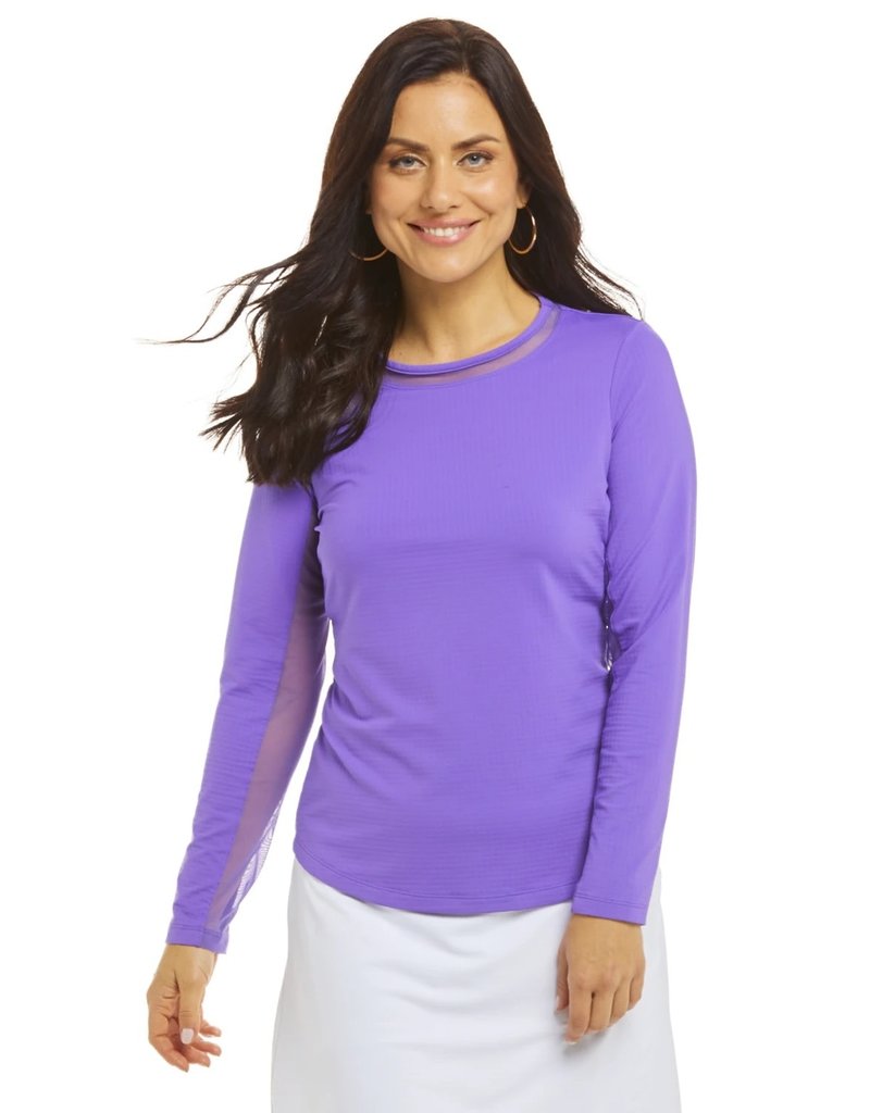 IBKul IBKul Solid Long Sleeve Crew with Mesh Plum
