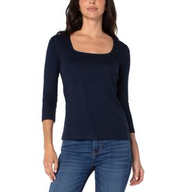 Liverpool Jeans Liverpool Jeans Square Neck 3/4 Sleeve Rib Top Navy