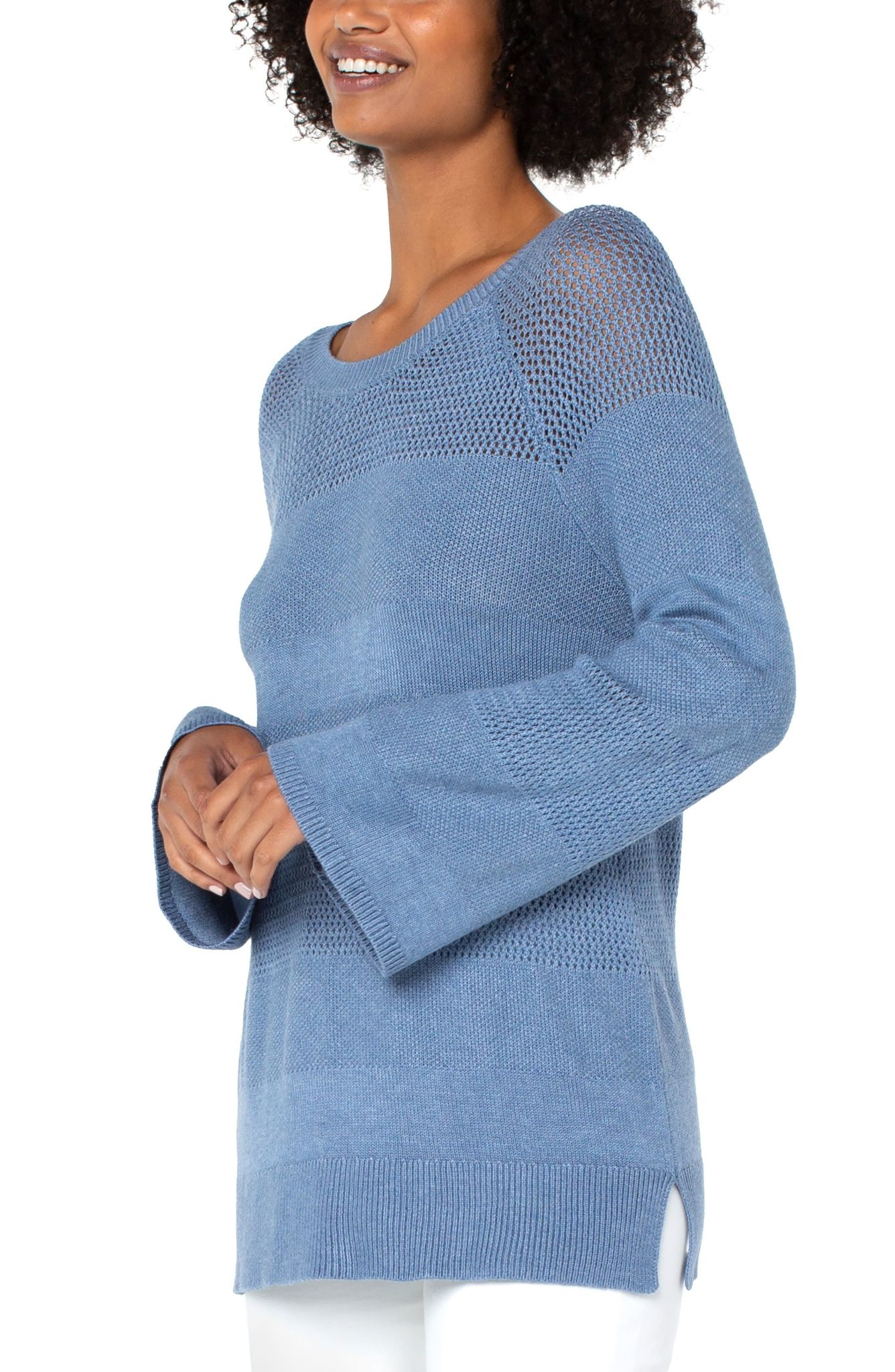 Textured Blocked 3/4 Sleeve Sweater 