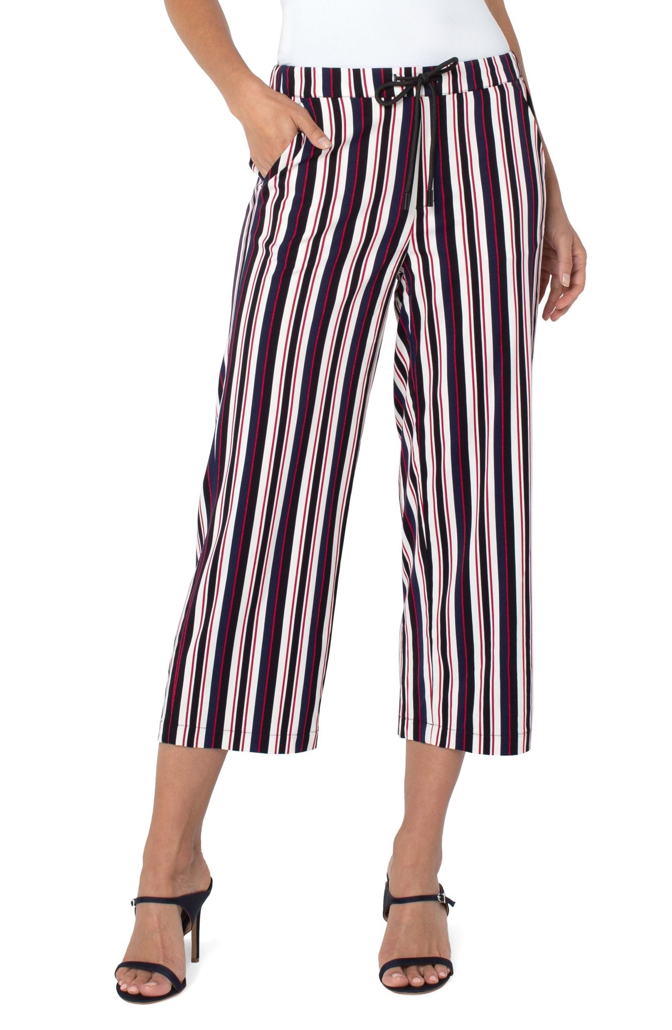 Pull On Wide Leg Navy Stripe 