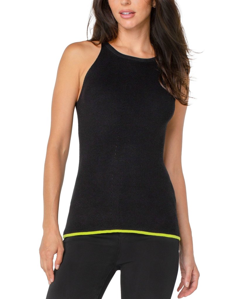 Liverpool Los Angeles Liverpool Sleeveless Pointelle Sweater Blk/Lime