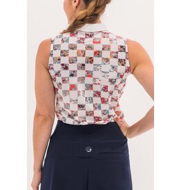 Foray Golf Foray Golf Printed Back Sleeveless Polo White Check Floral