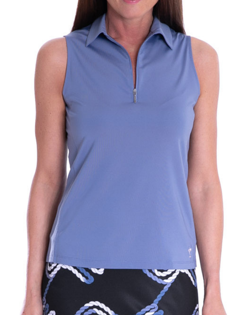 Golftini Golftini Sleeveless Zip Tech Polo Dusty Blue