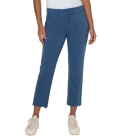 Liverpool Los Angeles High Rise Crop Button Fly Frey Hem 26in Queen Blue