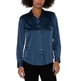 Liverpool Los Angeles Liverpool Woven Long Sleeve Blouse Shibori Blue