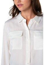 Liverpool Los Angeles Liverpool Button Long Sleeve Woven Blouse Cream