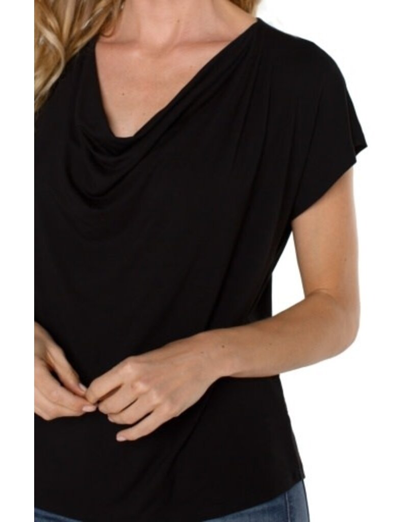 Liverpool Los Angeles Liverpool Short Sleeve Draped Cowl Neck Knit Top