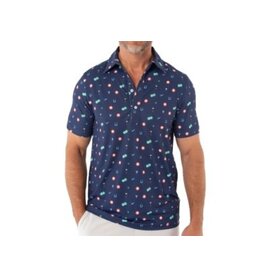 Criquet Criquet Viva Vegas Print Short Sleeve Polo Shirt Navy