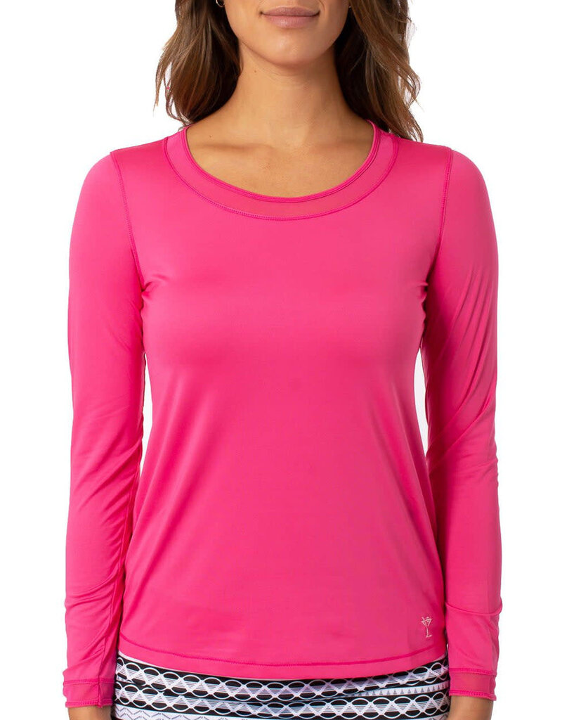 Golftini Golftini Long Sleeve Crew Mesh Trim Hot Pink