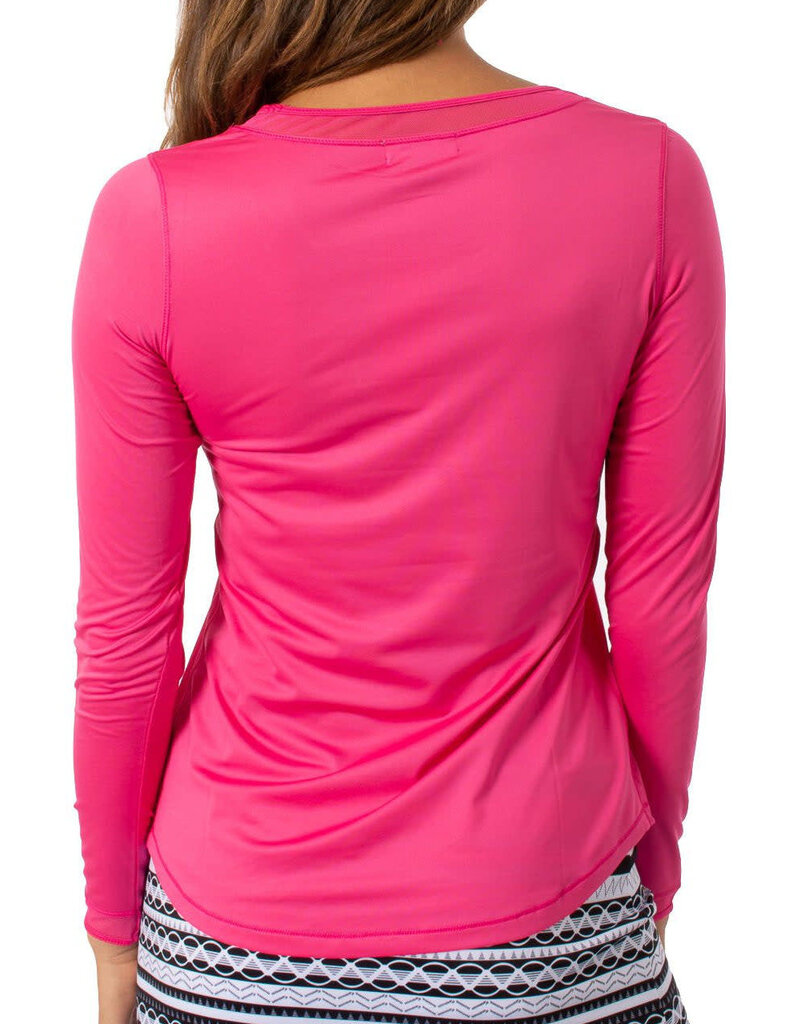 Golftini Golftini Long Sleeve Crew Mesh Trim Hot Pink