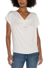 Liverpool Los Angeles Liverpool Short Sleeve Draped Cowl Neck Knit Top French Cream