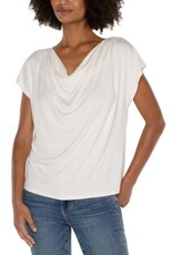 Liverpool Los Angeles Liverpool Short Sleeve Draped Cowl Neck Knit Top French Cream