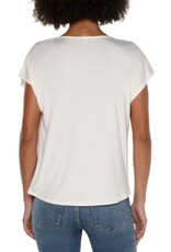 Liverpool Los Angeles Liverpool Short Sleeve Draped Cowl Neck Knit Top French Cream