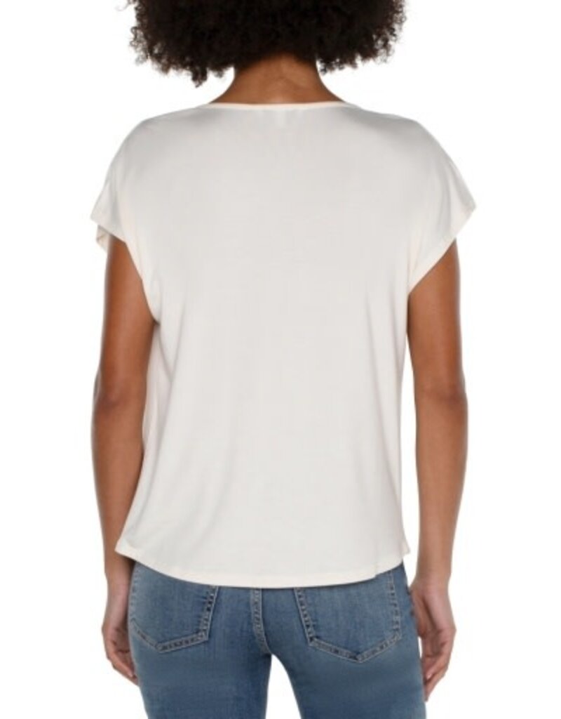 Liverpool Los Angeles Liverpool Short Sleeve Draped Cowl Neck Knit Top French Cream