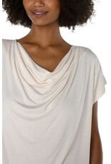 Liverpool Los Angeles Liverpool Short Sleeve Draped Cowl Neck Knit Top French Cream