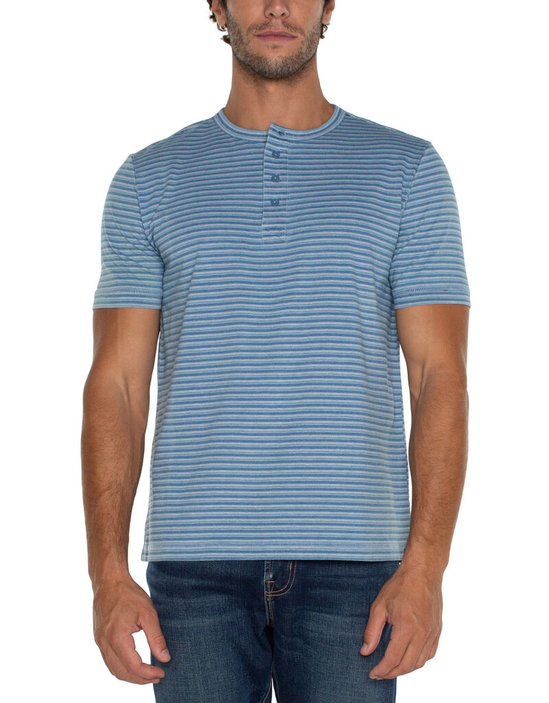Liverpool Los Angeles Liverpool Short Sleeve Henley Blue/White