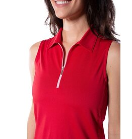 Golftini Golftini Sleeveless Zip Stretch Polo Red/Light Pink