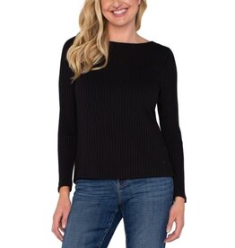 Liverpool Los Angeles Liverpool Long Sleeve Boat Neck Knit Top Black