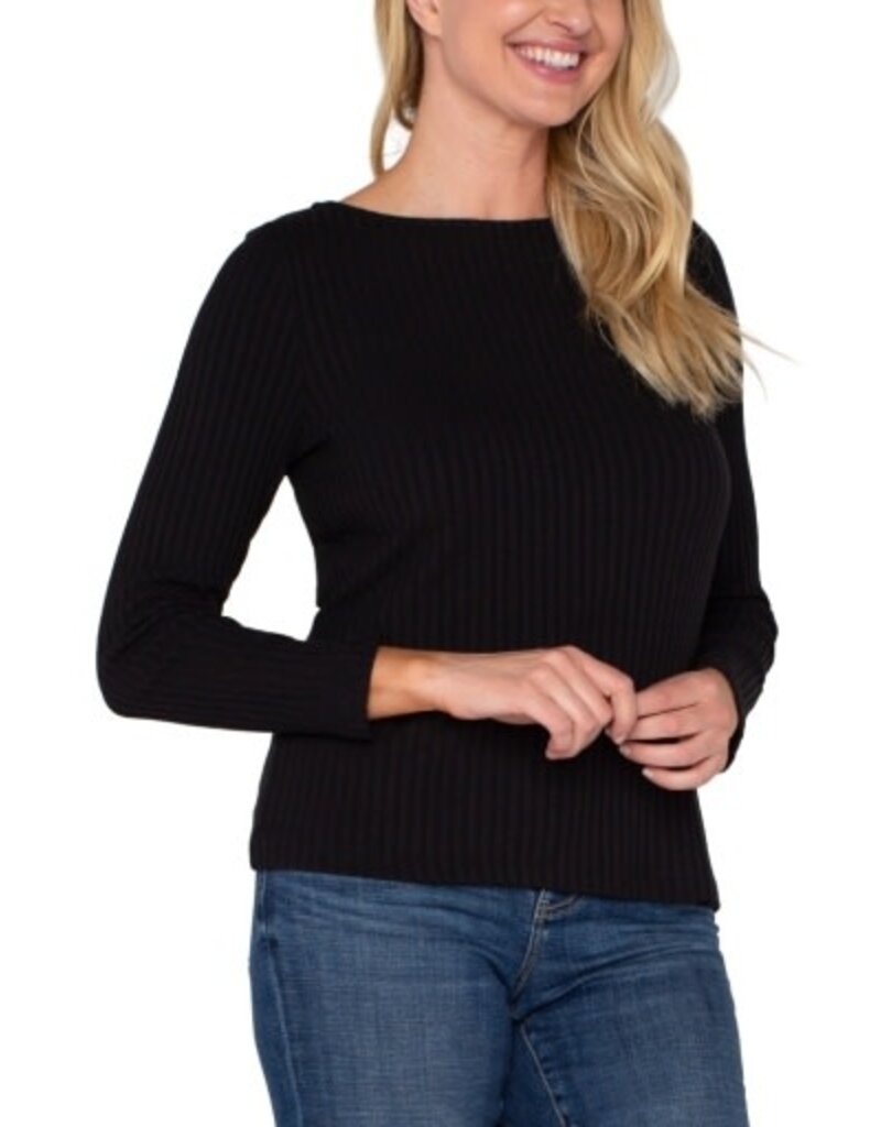 Liverpool Los Angeles Liverpool Long Sleeve Boat Neck Knit Top Black
