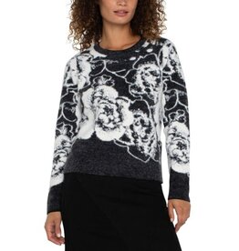 Liverpool Los Angeles Liverpool Long Sleeve Crew Neck Sweater Black & White Floral