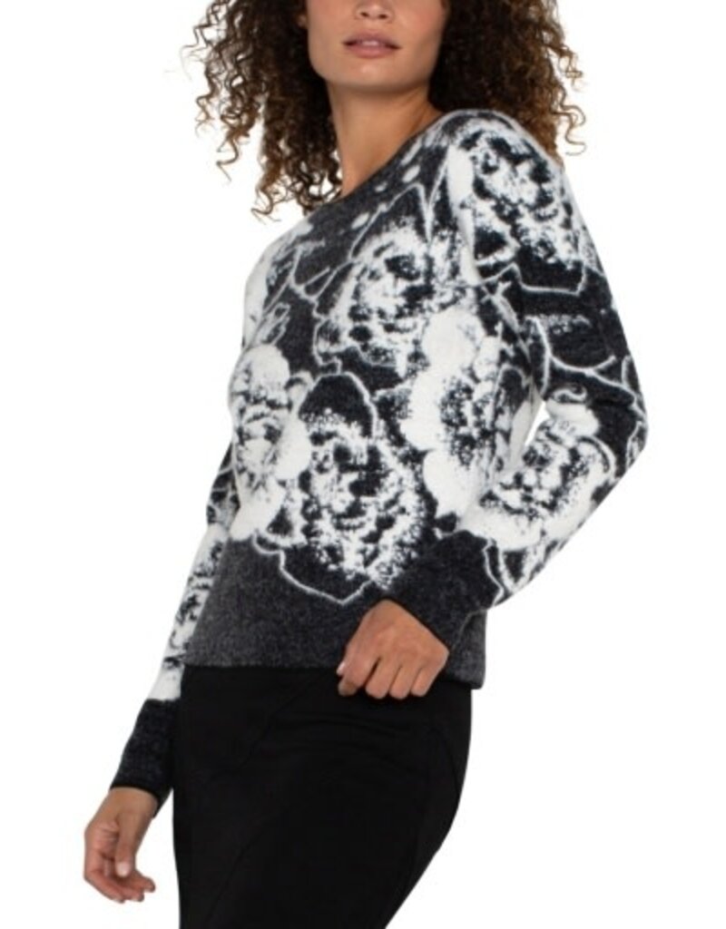 Liverpool Los Angeles Liverpool Long Sleeve Crew Neck Sweater Black & White Floral