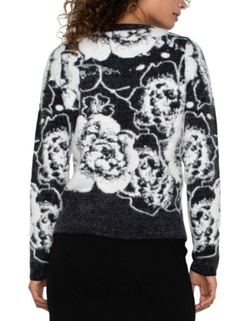 Liverpool Los Angeles Liverpool Long Sleeve Crew Neck Sweater Black & White Floral