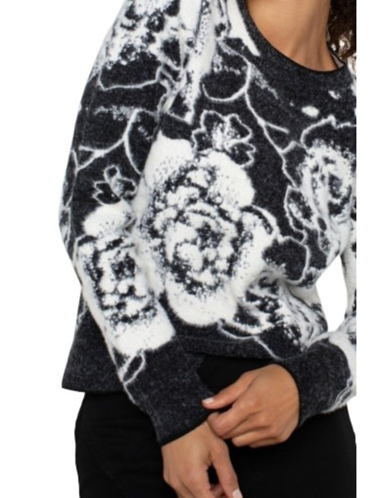 Liverpool Los Angeles Liverpool Long Sleeve Crew Neck Sweater Black & White Floral