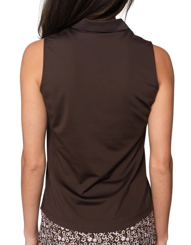 Golftini Golftini Sleeveless Zip Stretch Polo Cocoa