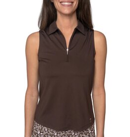 Golftini Golftini Sleeveless Zip Stretch Polo Cocoa