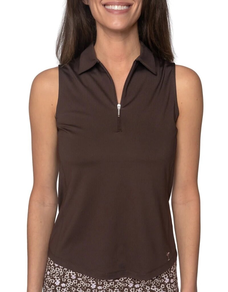 Golftini Golftini Sleeveless Zip Stretch Polo Cocoa