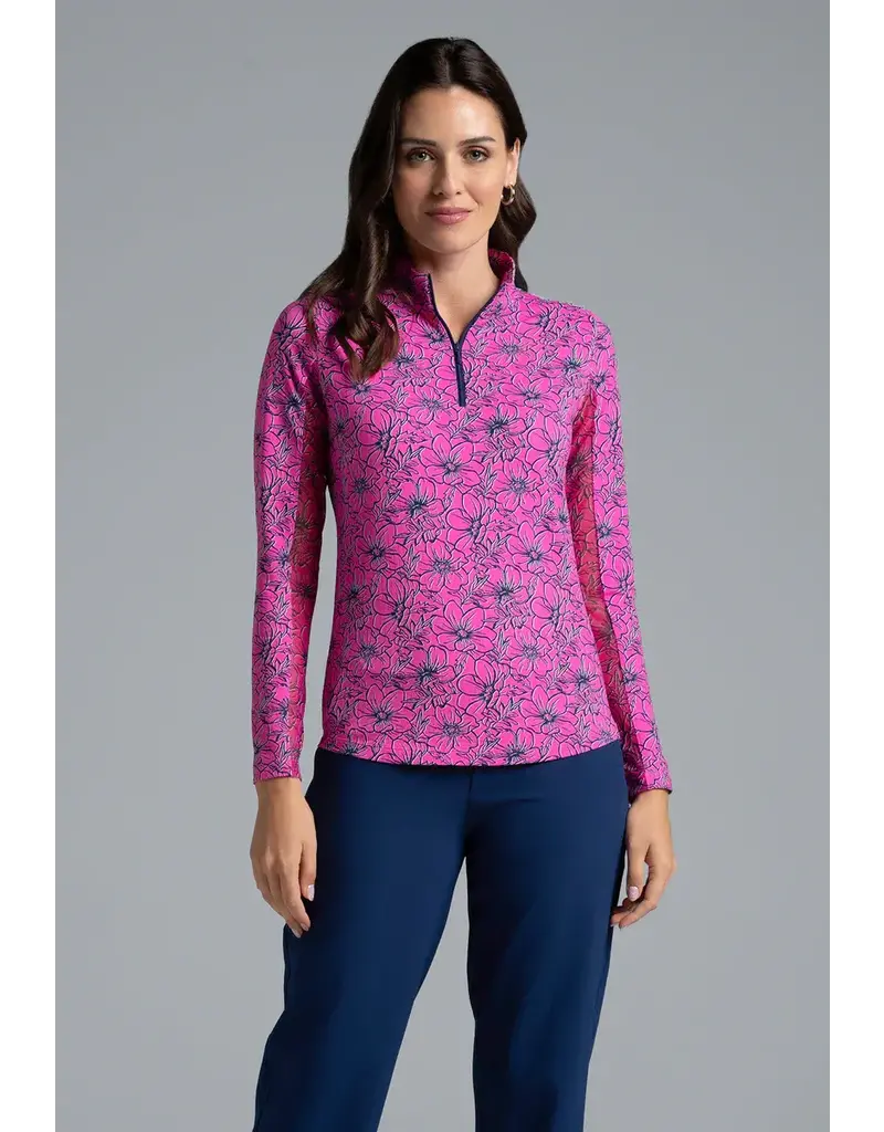 IBKul IBKul Diana Long Sleeve Mock Hot Pink/Navy