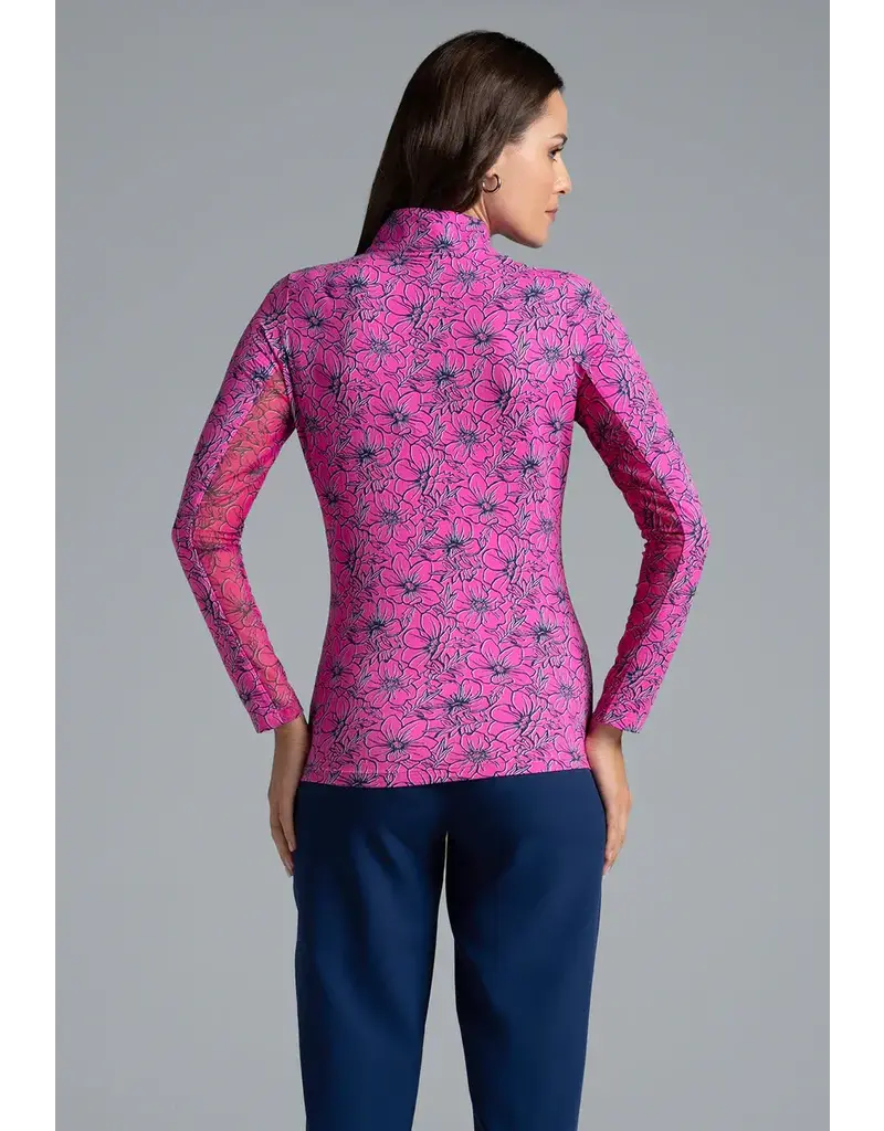 IBKul IBKul Diana Long Sleeve Mock Hot Pink/Navy