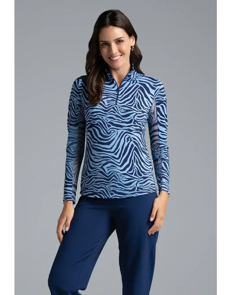 IBKul IBKul Cecilia Long Sleeve Mock Navy/Peri