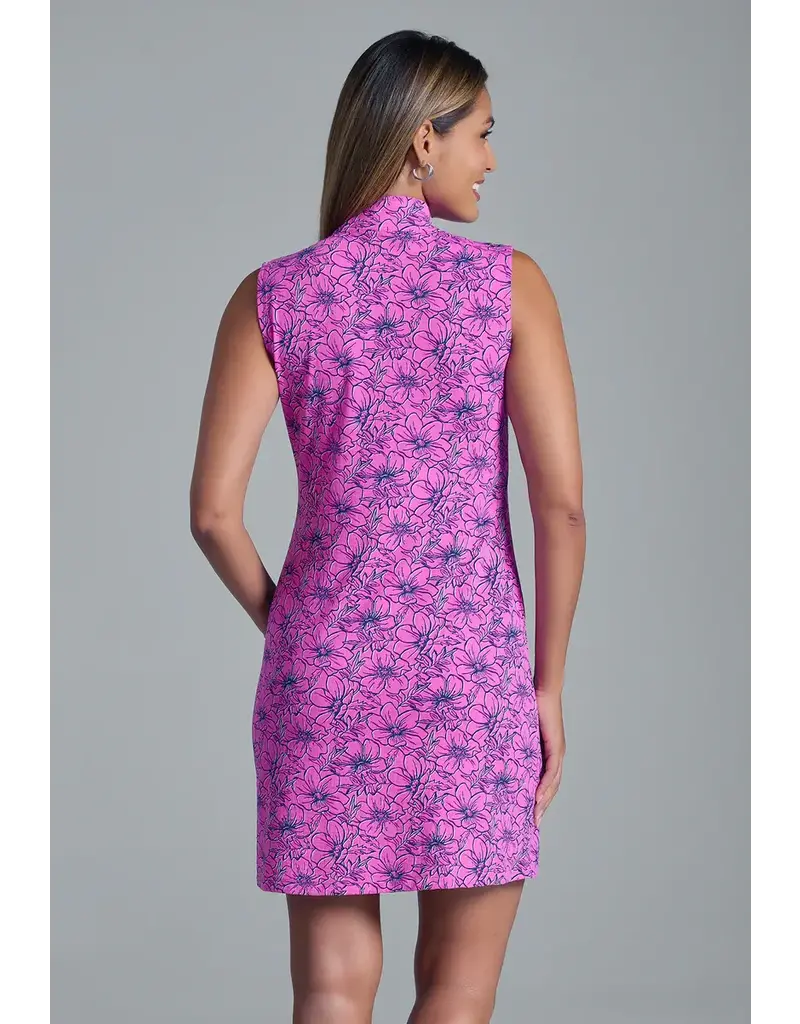 IBKul IBKul Diana Sleeveless Zip Mock Dress Hot Pink/Navy
